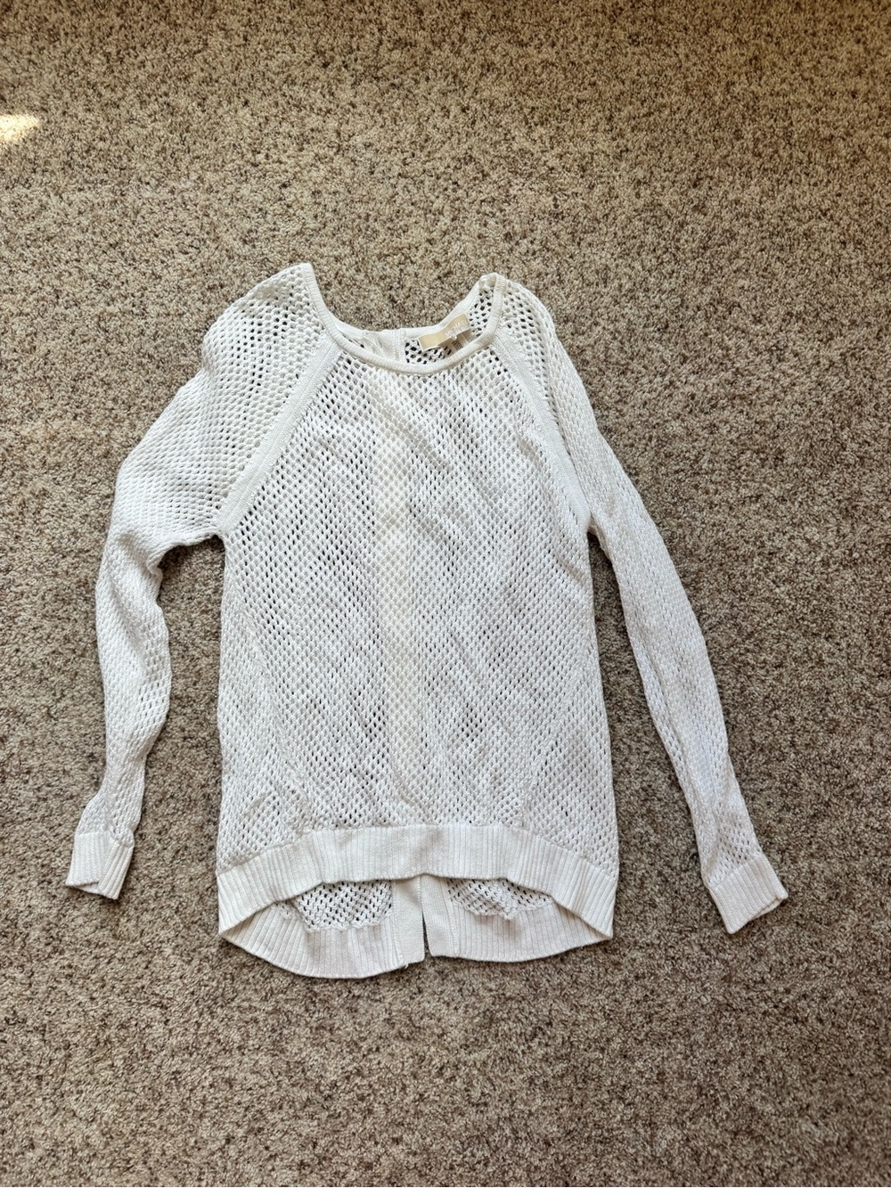 Michael Kors Cream/ white Open-Knit Crewneck Sweater, buttons on back, M